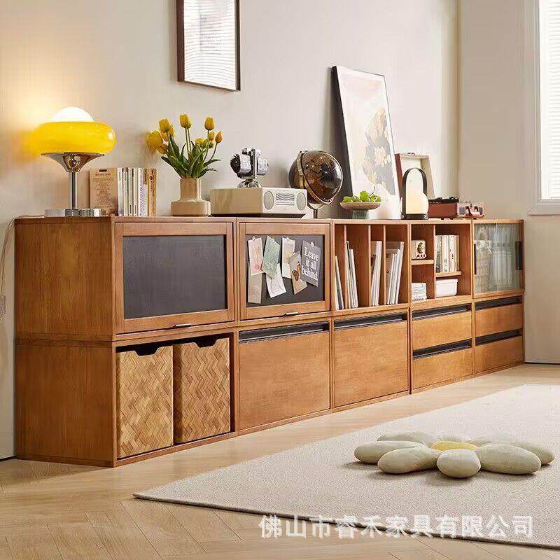 实木斗柜自由组合书柜矮柜落地书架置物架电视柜储物收纳柜格子柜