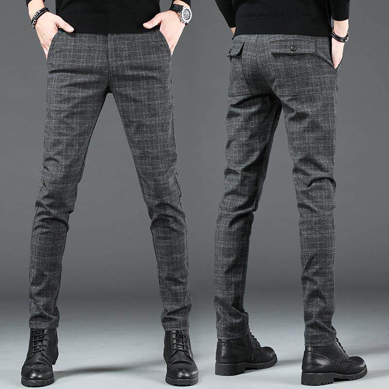 潮牌1212磨毛休闲裤男士高端小脚西裤修身春秋季百搭西装格子裤子