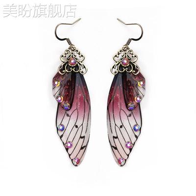 韩国气质长款蝴蝶翅膀新娘耳环女 个性时尚动物耳钉仿真蝉翼耳饰