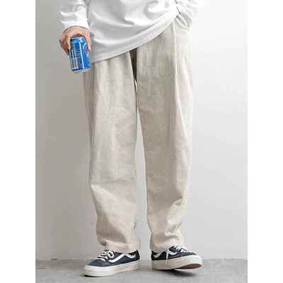 潮牌it neith BIAS灯芯绒休闲裤子男直筒秋冬日系阔腿百搭长裤ins