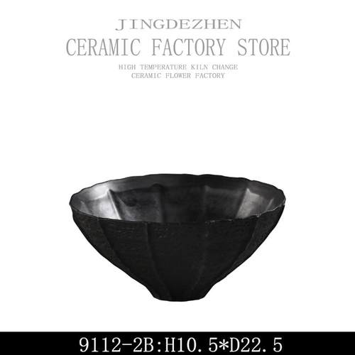 高档欧式现代简约黑花色陶罐陶瓷花瓶摆件酒厅店客样板间软装饰品