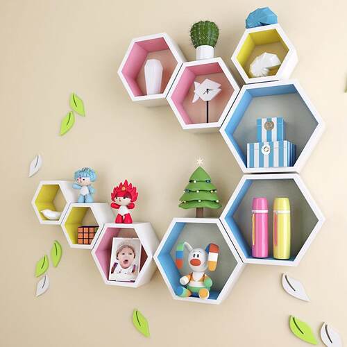六边形格子壁柜装饰创意隔板菱形框壁挂墙饰墙上置物架7T搁板六角