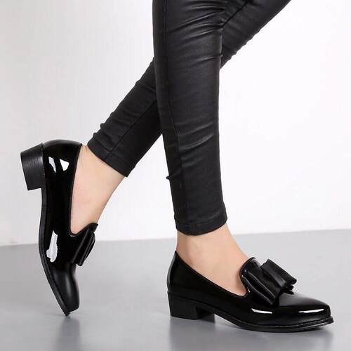 Pointed Toe Women Flats Shoes Bow Women Shoes Patent Leather