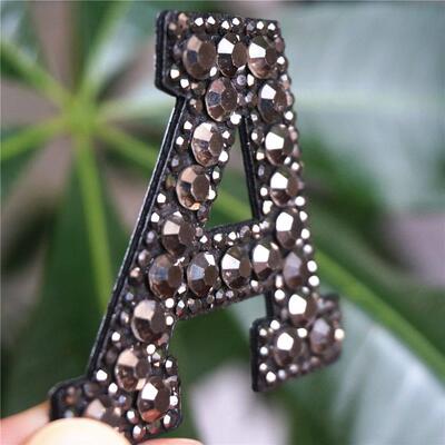 Black Rhinestones 26 Alphabet Letters ABC Sew Iron On Patche