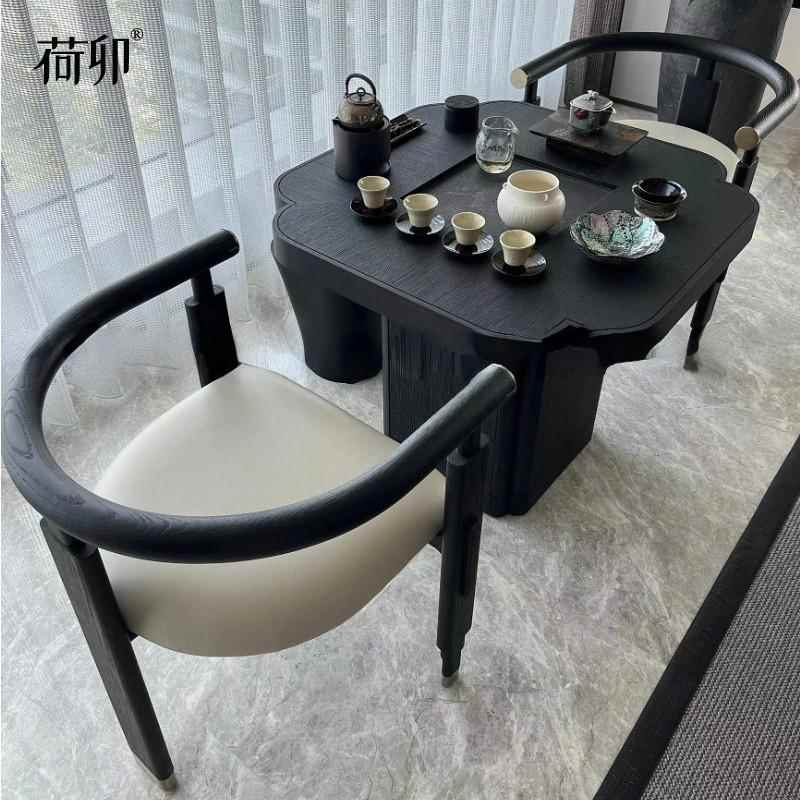 正品新中式阳台茶桌小2025款高端小型家用实木茶桌乌新金石面泡茶