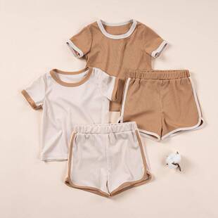 toddler girls solid ribbed tee striped print shorts set
