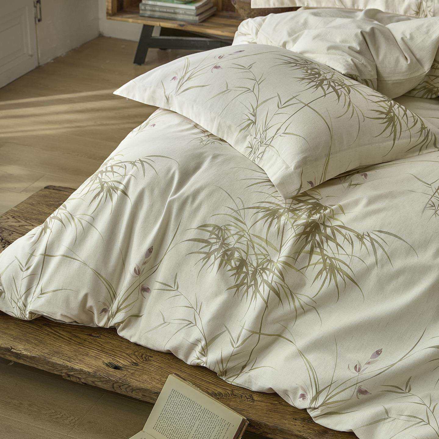 新中式印花棉麻床上四件套1.8m国风纯棉床单被套床品四季通用