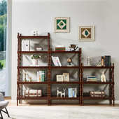 书架简易落地客厅实木多层置物架卧室收纳架展示架小型书柜 美式