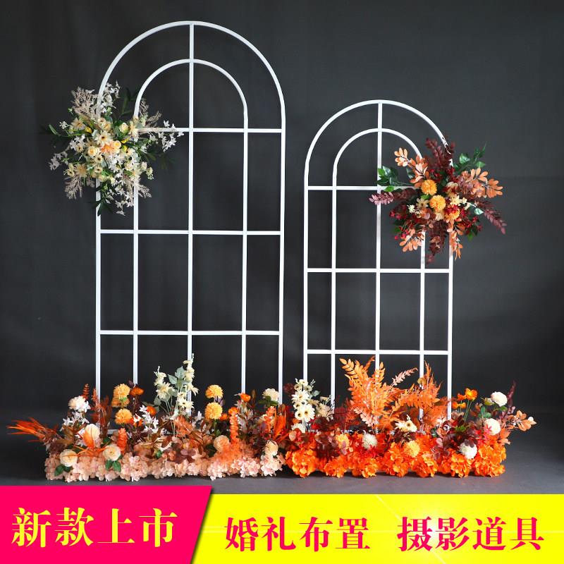 中式新款婚庆舞台装饰铁艺拱门道具森系草坪婚礼场景布置屏风摆件