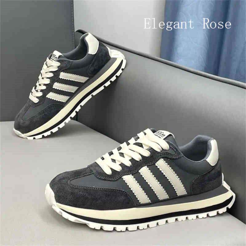 ELEGANT ROSE 男鞋秋冬季透气百搭老爹鞋舒适皮布拼接时尚休闲鞋