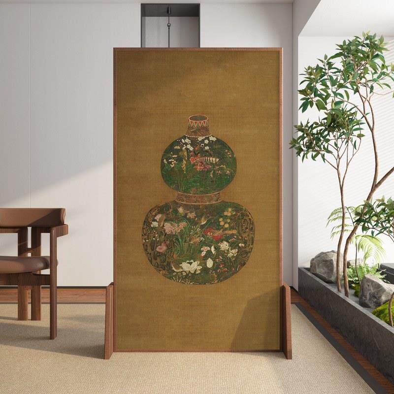 新中式葫芦屏风隔断客厅入户玄关家用酒店办公室装饰木质移动座屏