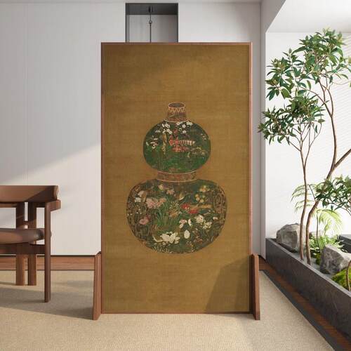 新中式葫芦屏风隔断客厅入户玄关家用酒店办公室装饰木质移动座屏