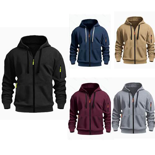 Men's Zippered Hoodie Zippered Sweater Round Neck Men's