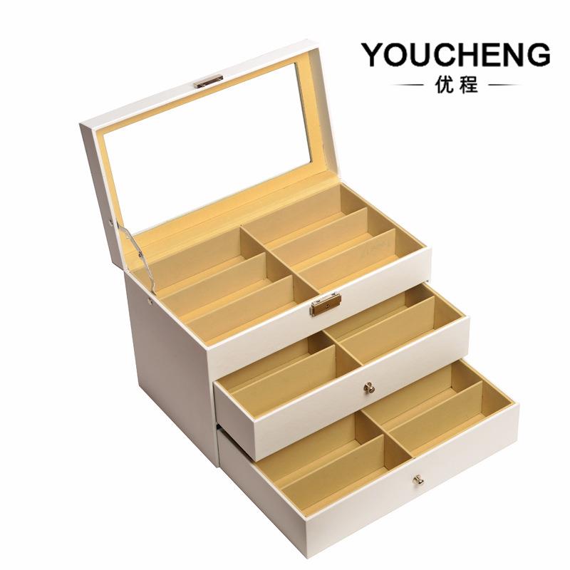 新款跨境眼镜展示盒三层白色眼镜收纳盒18位眼镜展示盒带锁眼镜箱