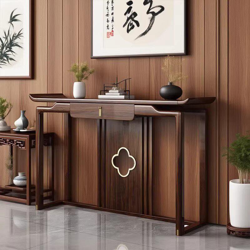 新中式乌金木玄关桌全实木入户正对门靠墙条案神台供桌香案玄关台
