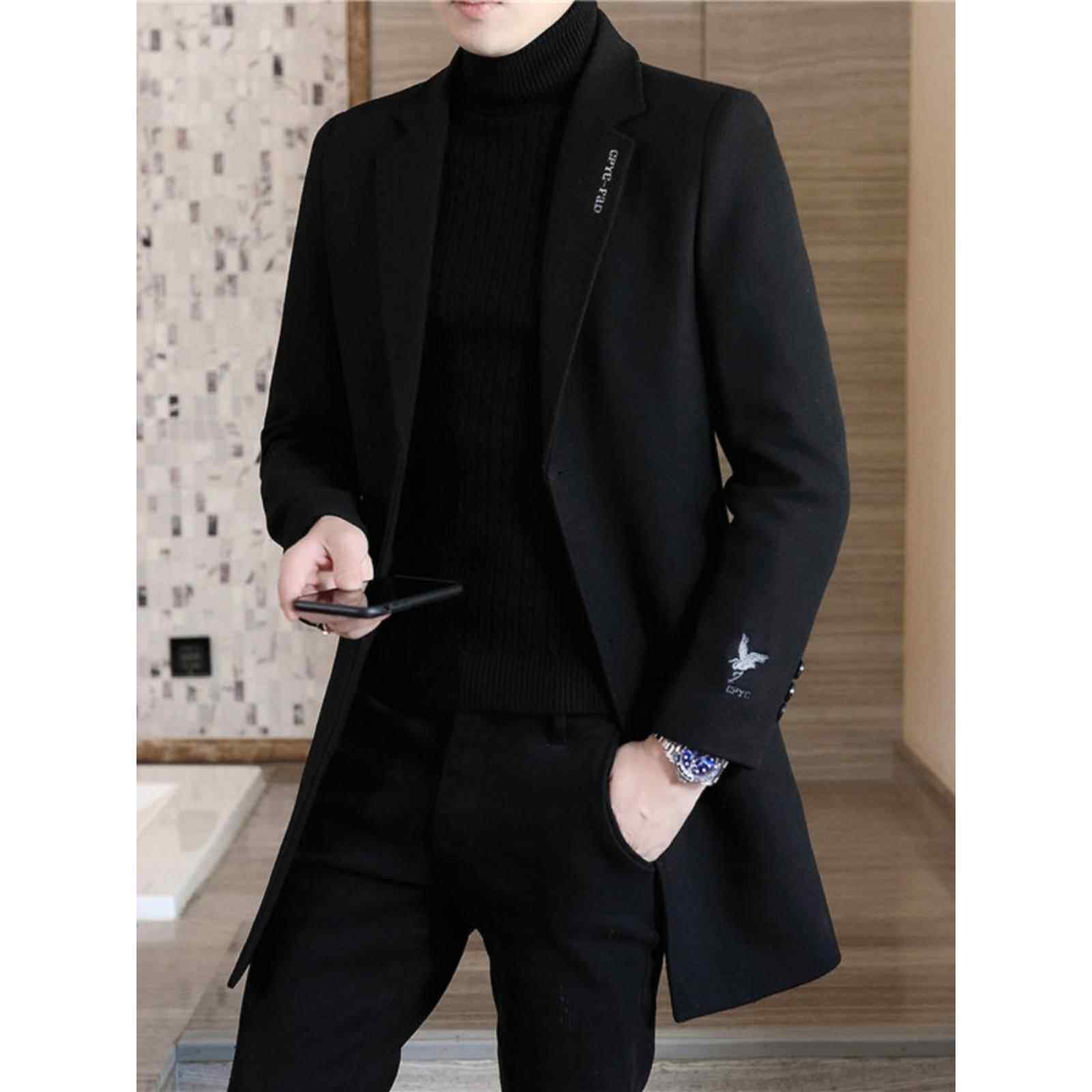 高端毛呢大衣男中长款2024新款修身男士羊绒呢子外套加棉加厚风衣