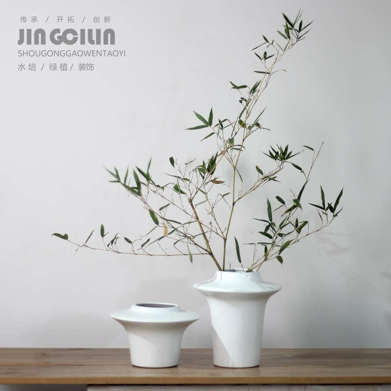 酒店陶瓷复古新中式白色陶艺摆件禅意插干花民宿餐厅软装饰器花瓶
