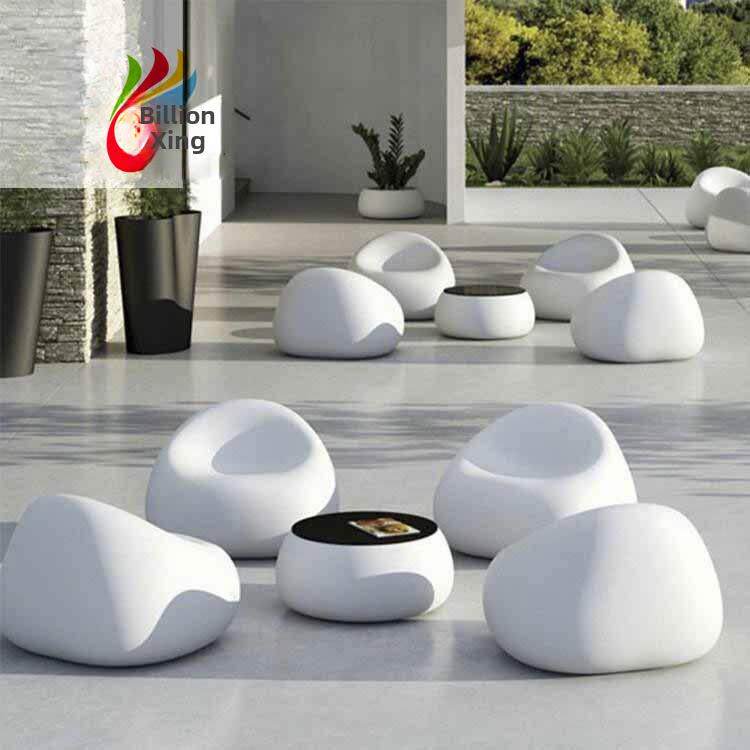 购物中心休闲玻璃纤维鹅卵石凳椭圆形等待公共椅户外凳咖啡桌组合