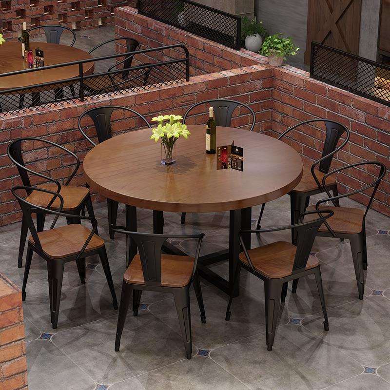 美式餐饮店酒吧烧烤吧圆形餐桌椅组合复古火锅店饭店商用铁艺餐桌