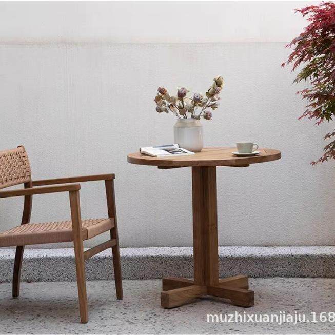 现代简约阳台咖啡厅休闲桌椅组合 户外柚木桌椅庭院花园实木家具