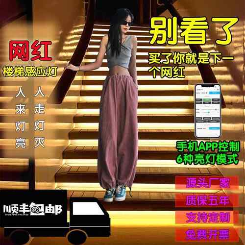 带网红楼梯步灯led智能感应台默认项阶追光流水跑马踏灯台阶源暗