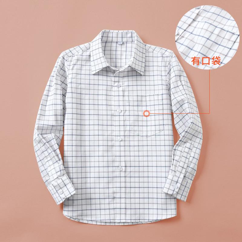 儿童格子衬衫长袖纯棉男童女童格纹上衣中大童小学生学院校服衬衣