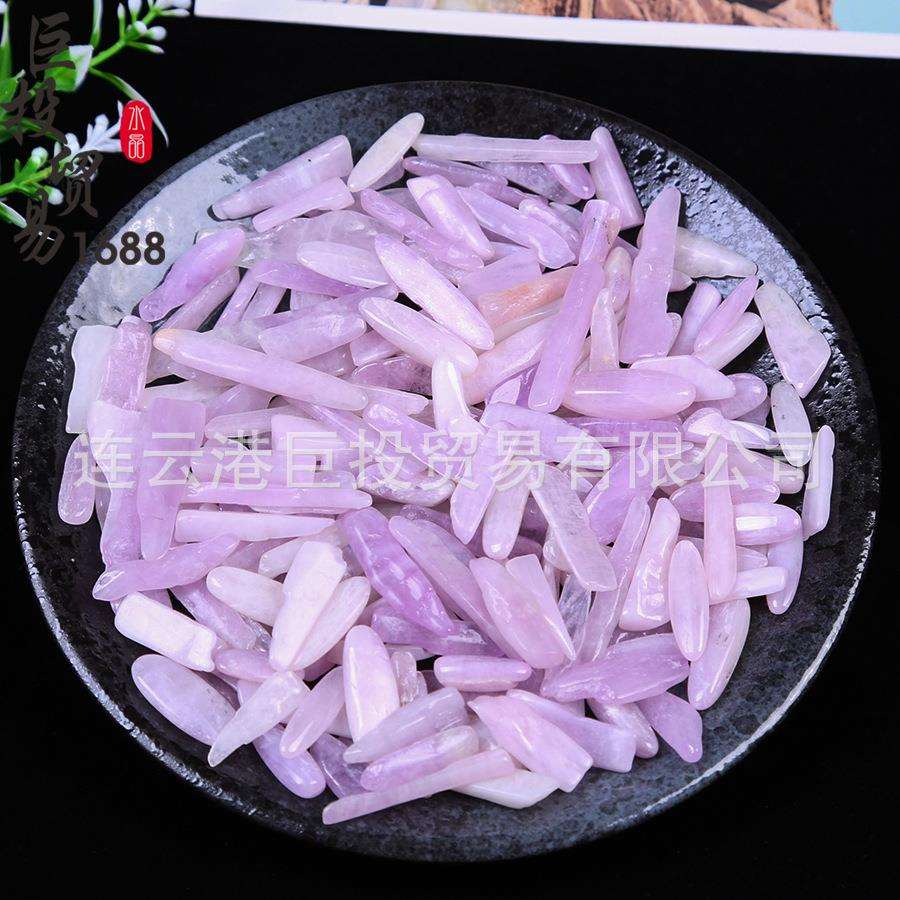 天然紫锂辉长条碎石摆件kunzite 锂辉石碎料装饰配件儿童淘矿