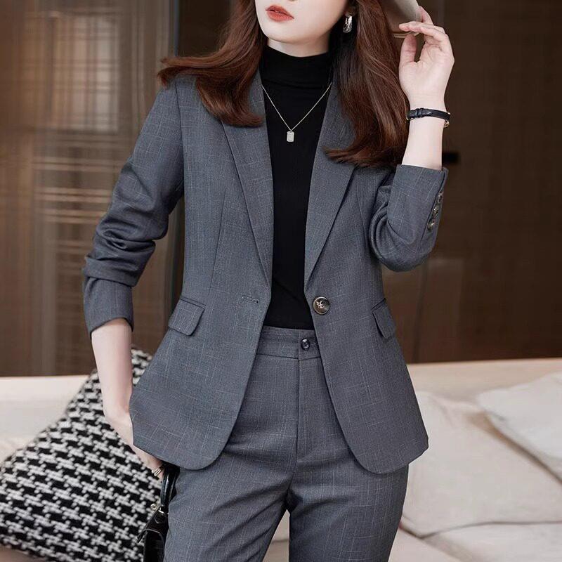 灰色西装套装女士春秋新款高级感气质职业正装工作服女装西服外套