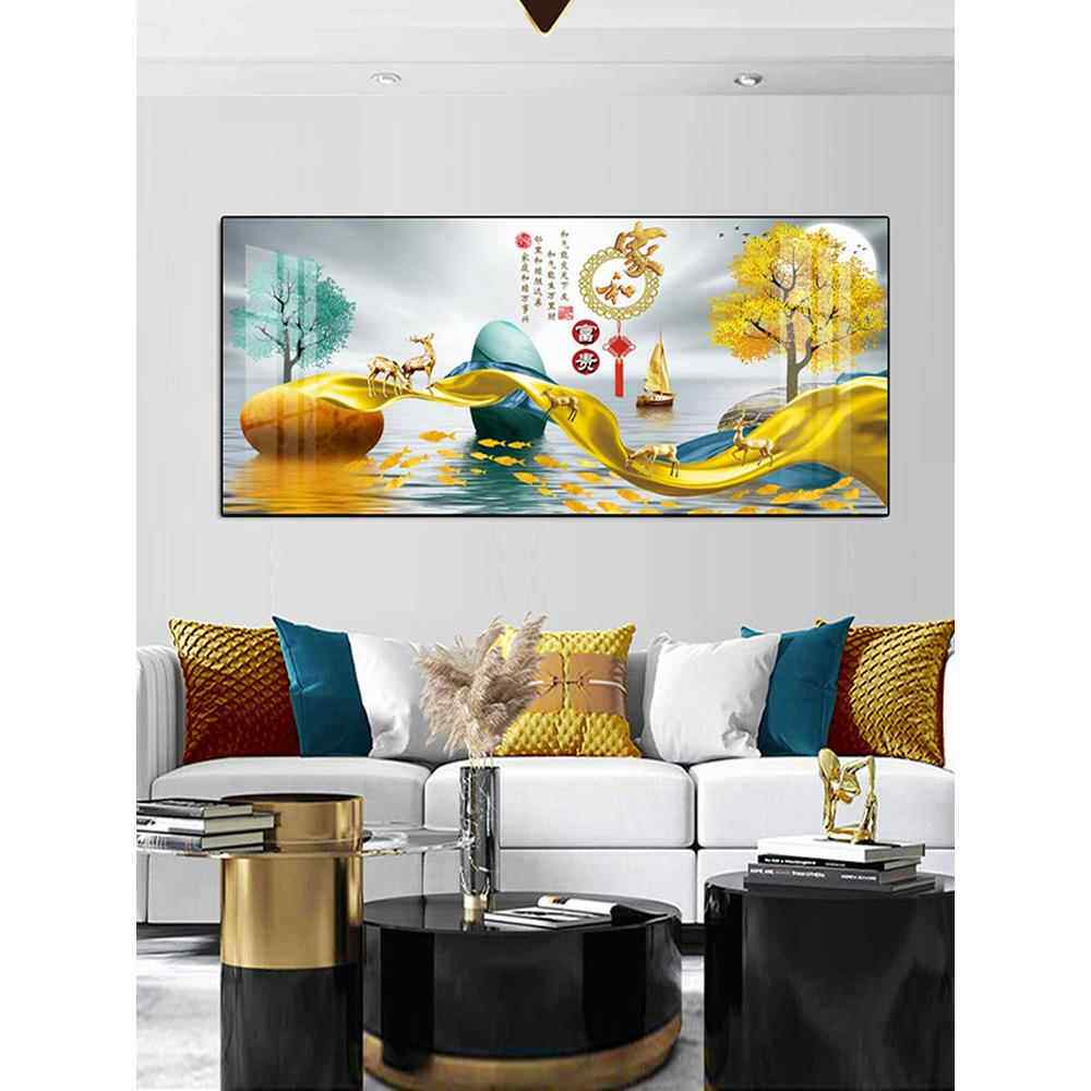 客厅装饰画家与财富现代横版入口可达豪华单挂画沙发背景墙挂画