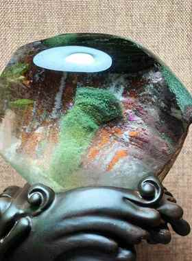 然幽灵发晶501景石观赏石幽灵天千层山宝盆全聚包裹原石水彩晶摆