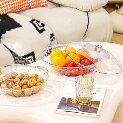 INS轻奢果盘透明带盖收纳盘客厅茶几KTV餐厅零食甜品水果盘