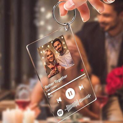 Custom Music Code Album Cover Couple Photo Keychain Acrylic
