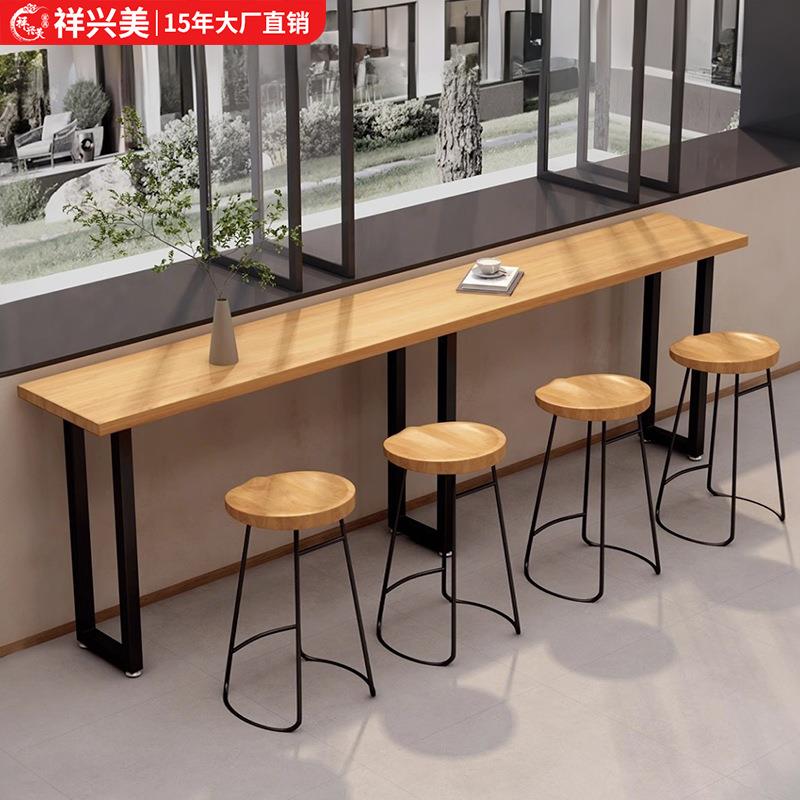 矮吧台桌工业风便利店小吃店酒吧长条桌子奶茶店靠墙窄餐桌椅组合