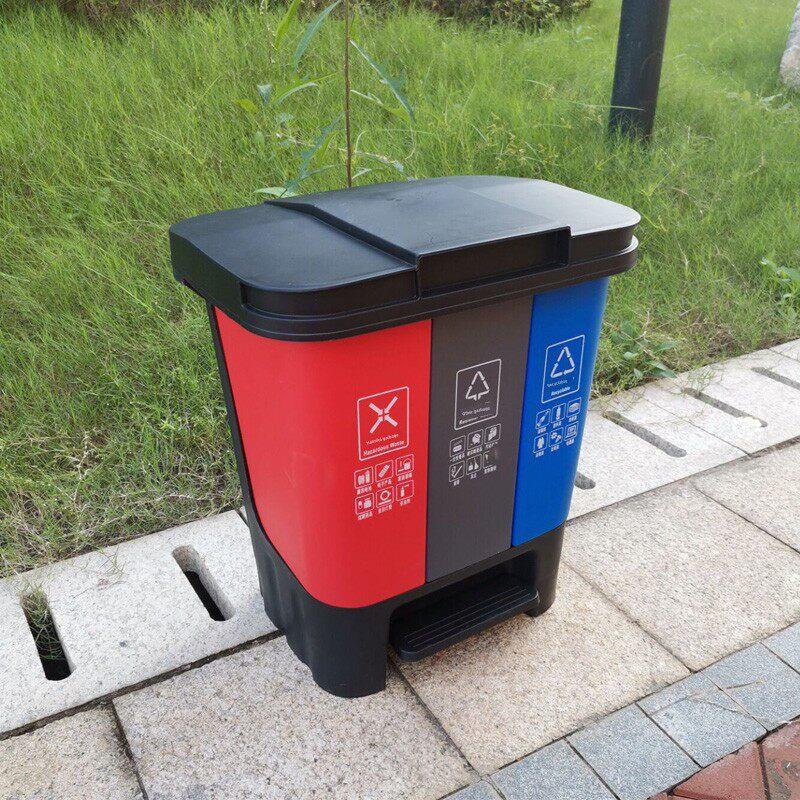 三点式垃圾桶脚踏式家庭办公学校单位蓝色可回收其他连体垃圾桶
