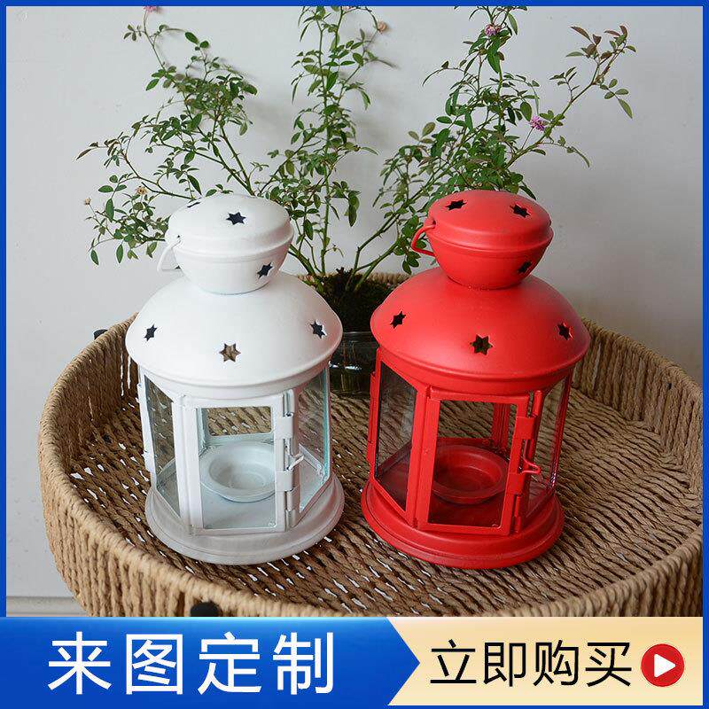 欧式铁艺风灯庭院蜡烛台摆件手提星星夜灯圣诞节日铁质家居摆件