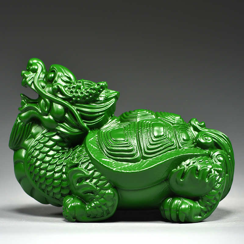 绿色木雕龙龟摆件木质玄武龟家居店铺摆设装饰红木工艺品开业送礼