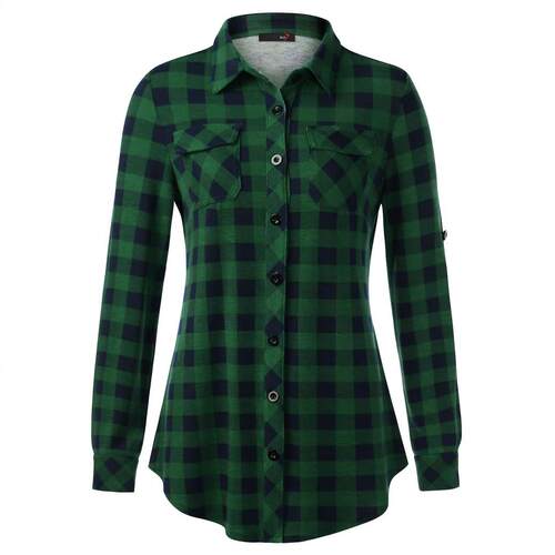 Plaid purse cuff printed women's shirt