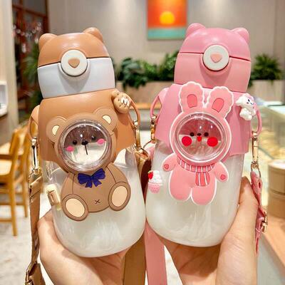 600ML Kids Water Bottle with Straw for Children Girls School