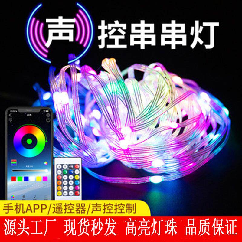 跨境高亮灯珠幻彩皮线灯串串灯点控铜线灯手机手机蓝牙流水跑马灯