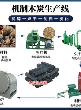 竹屑椰壳制碳机器全套花生壳树枝木材边角料制炭机机制木炭机