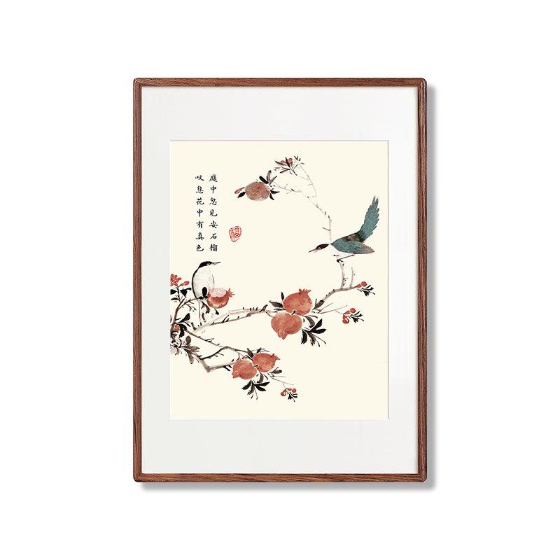 石榴喜鹊装饰画客厅书房玄关挂画办公室茶室多子多福喜事连连壁画
