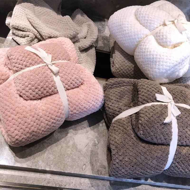 新款直销高品质珊瑚绒菠萝格毛巾浴巾组合套装加厚不掉毛吸水浴巾