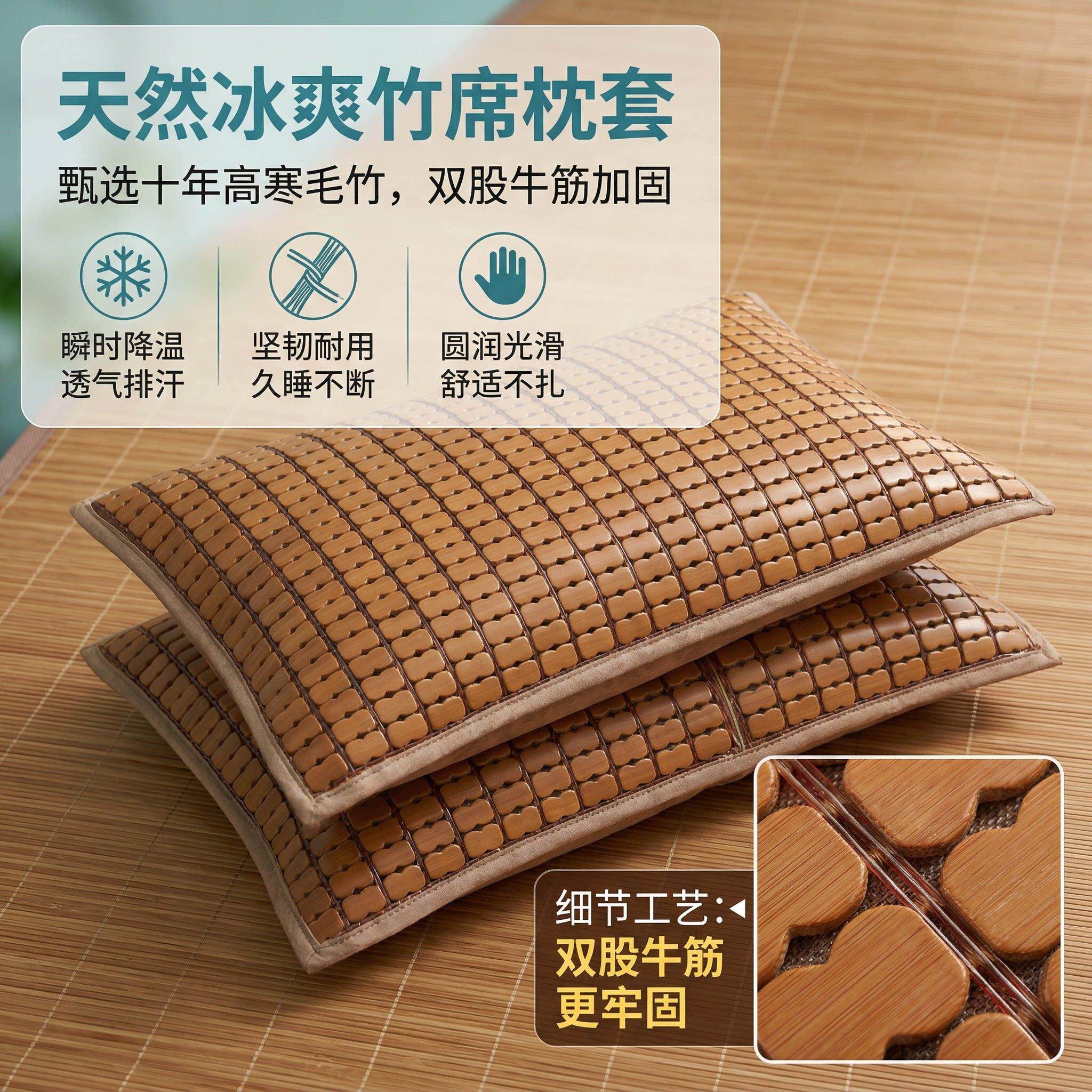 麻将凉席枕套凉凉感夏天成人专用夏季加大竹席凉枕头单个装枕头套