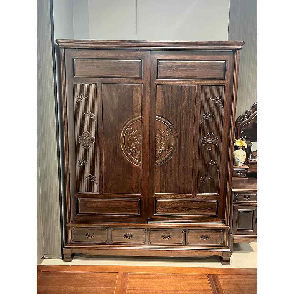 中式紫檀木仿古推拉JTA15门柜门简移约古典实木衣衣柜清明储物家