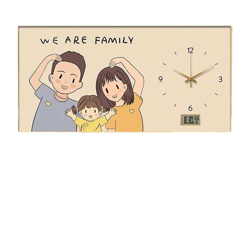 一家三四口大尺寸电表箱装饰画现代轻奢遮丑箱挂画横版钟表万年历