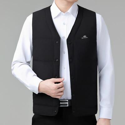 冬绒季2578-F白鸭绒内胆士羽马甲中年爸爸装款休闲保男暖领背心厚