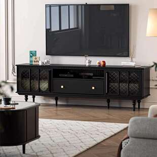 法式轻奢落地电视柜黑色复古风客厅高级感全实木茶几组合家用新款