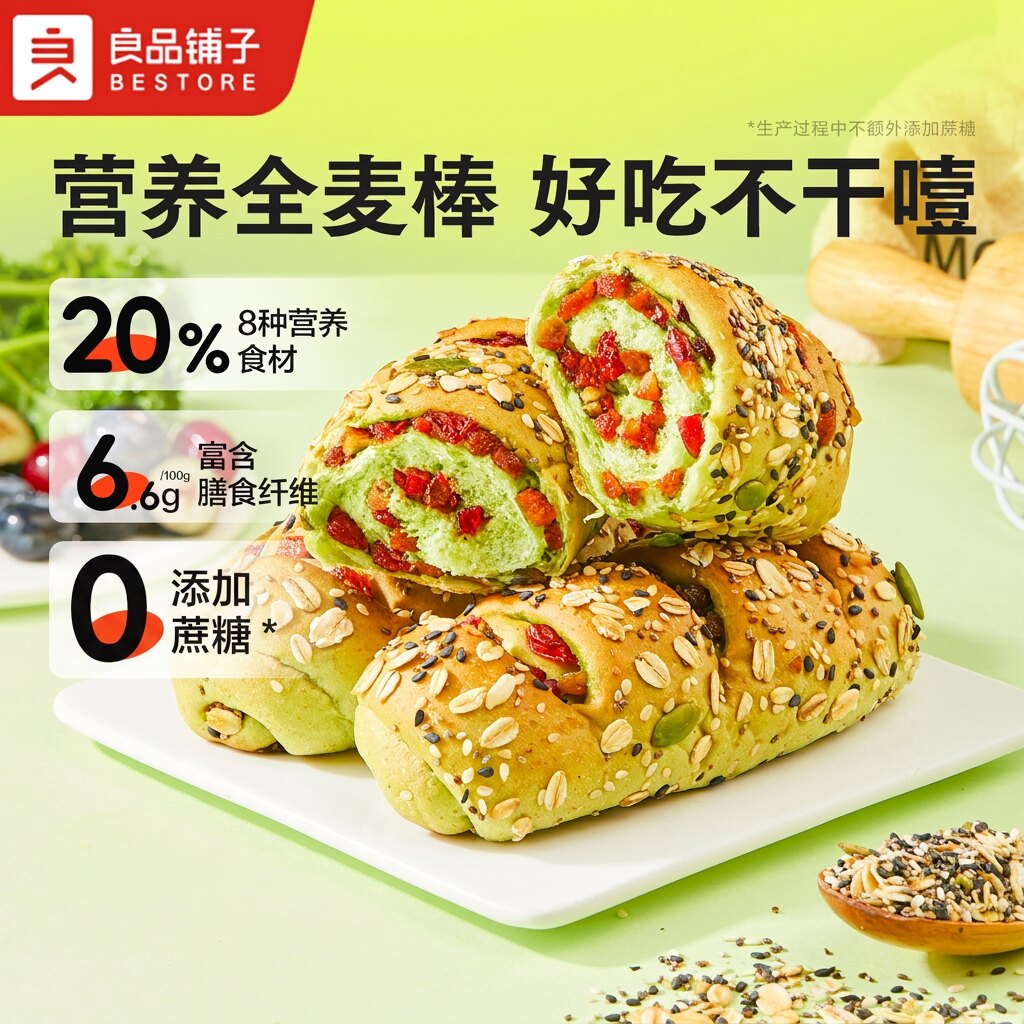 良品铺子旗舰店羽衣甘蓝全麦粗粮面包棒早餐代餐饱腹零食品整箱