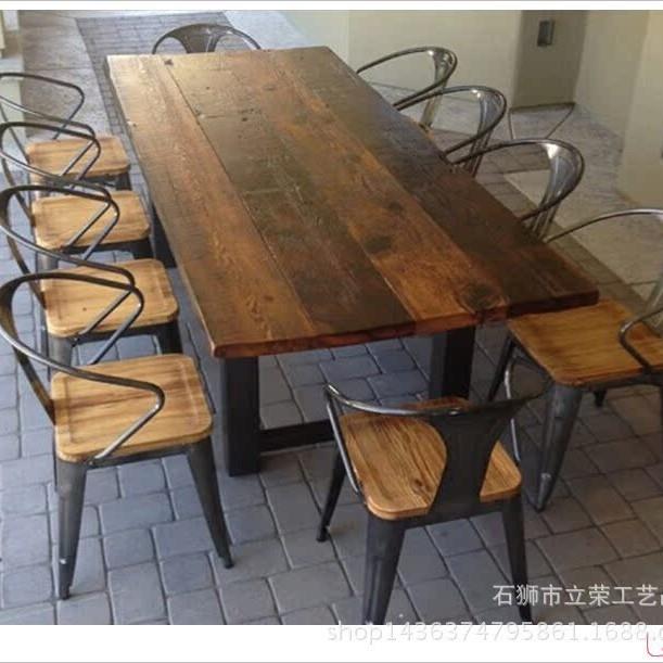 美式铁艺实木餐桌饭店西餐厅复古长方形桌子咖啡厅奶茶店桌椅组合