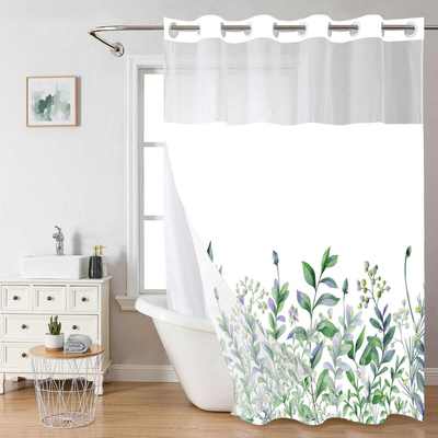 厂家直销清新小树枝数码印花防水浴帘防霉帘Shower curtain